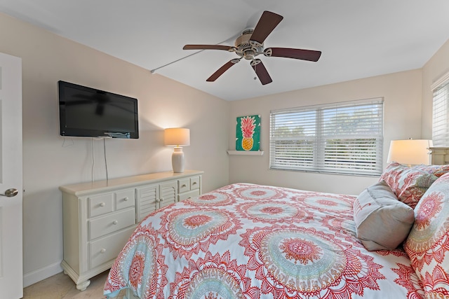 bedroom with multiple windows and ceiling fan