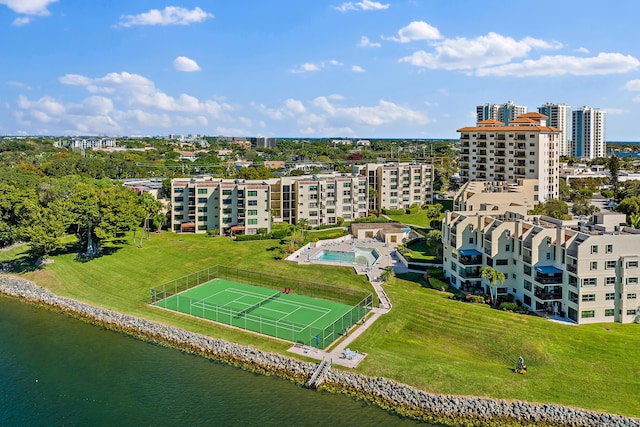 bird's eye view featuring a water view