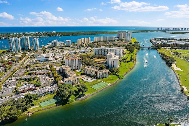 drone / aerial view featuring a water view