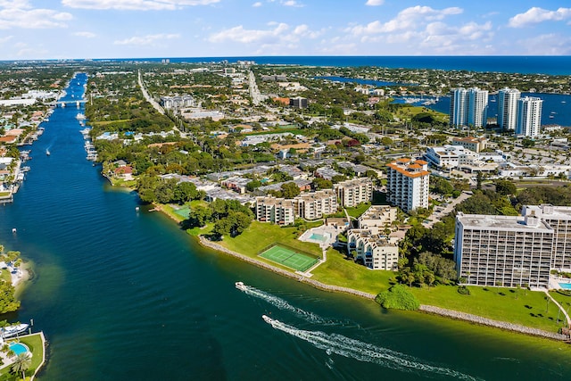 aerial view with a water view