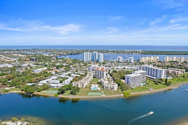 bird's eye view featuring a water view