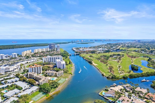 aerial view with a water view