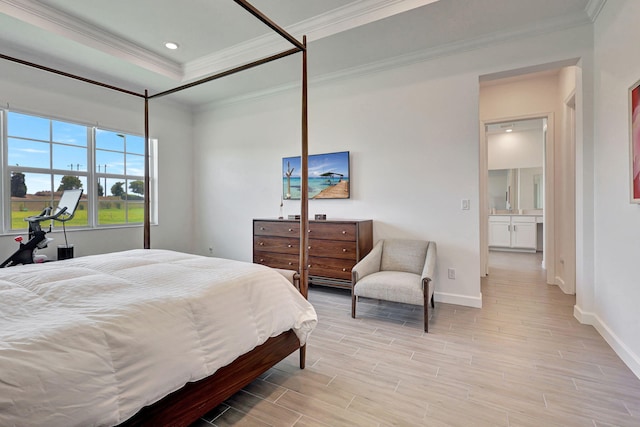 bedroom with ornamental molding