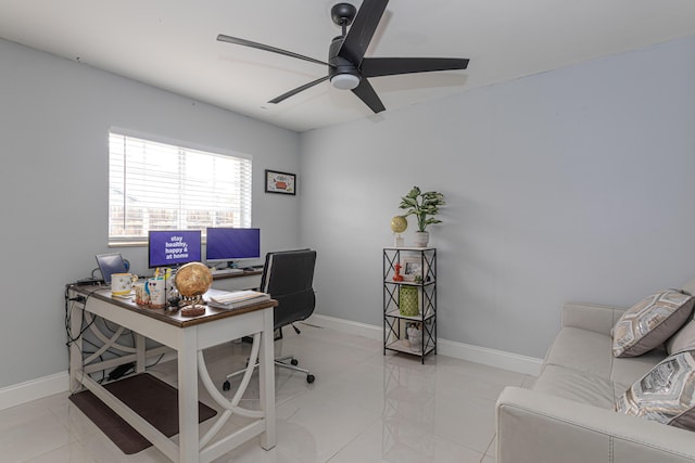 office featuring ceiling fan