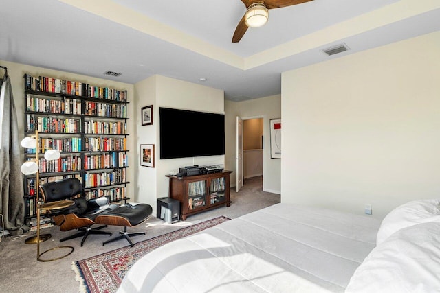 bedroom featuring ceiling fan and carpet floors