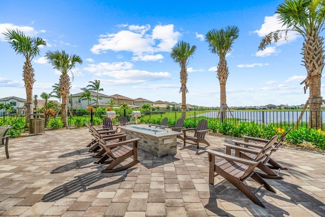 view of patio / terrace with a fire pit