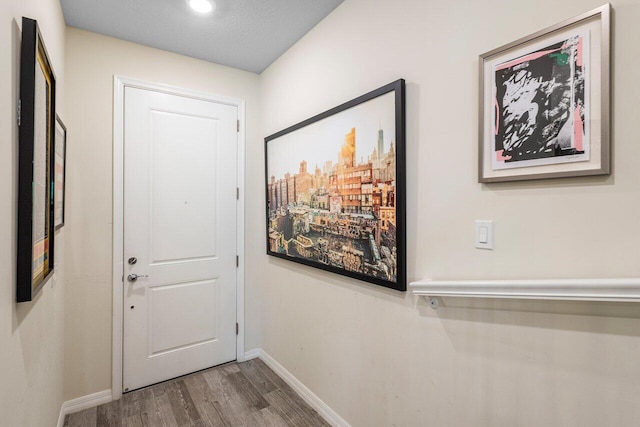 doorway with hardwood / wood-style floors