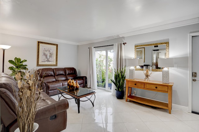 living room with crown molding