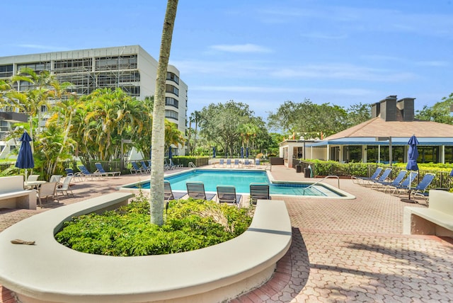 view of swimming pool featuring a patio