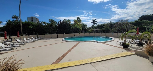 view of swimming pool with a patio area