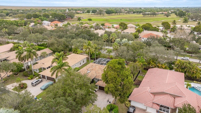 aerial view featuring a residential view and golf course view