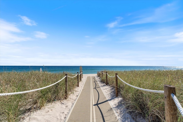 view of water feature featuring a view of the beach