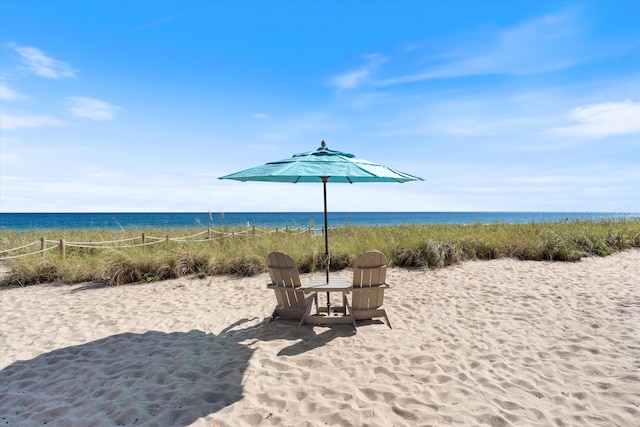 exterior space with a beach view