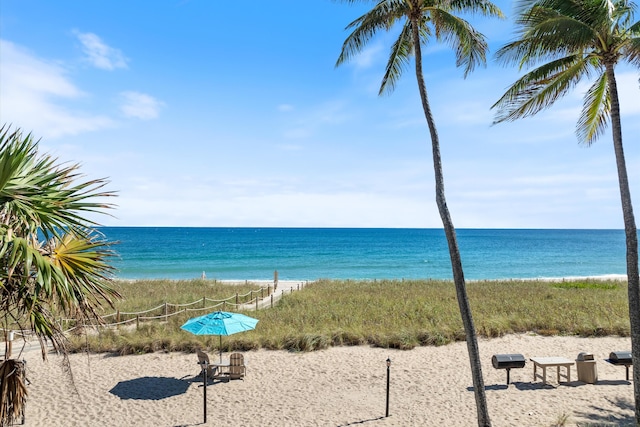 view of water feature featuring a view of the beach