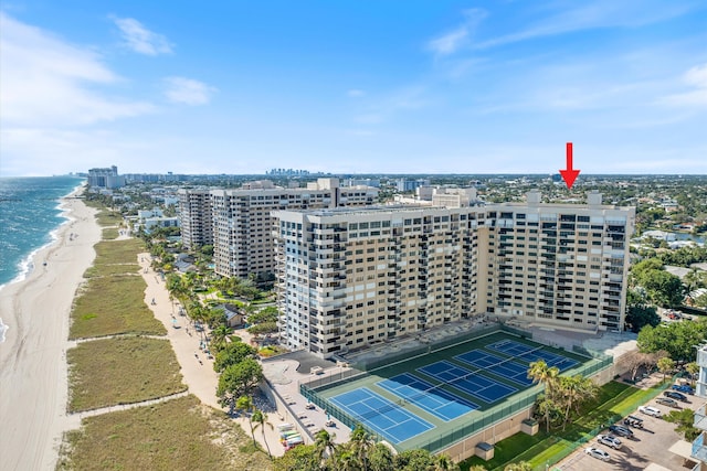 aerial view featuring a beach view and a water view