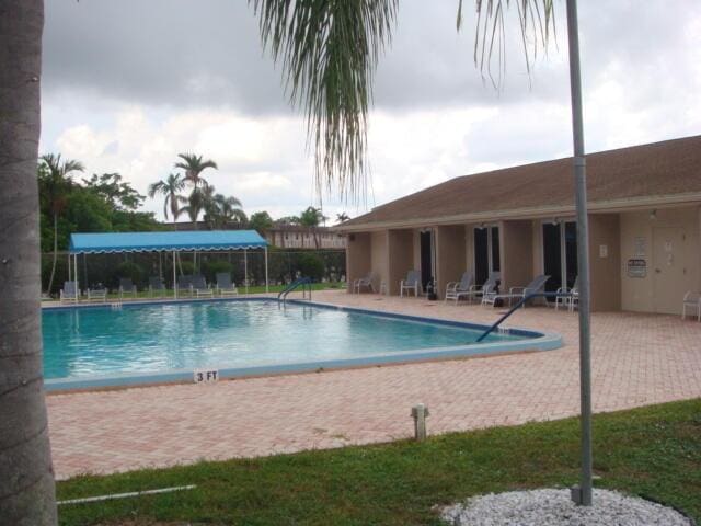 view of swimming pool featuring a patio