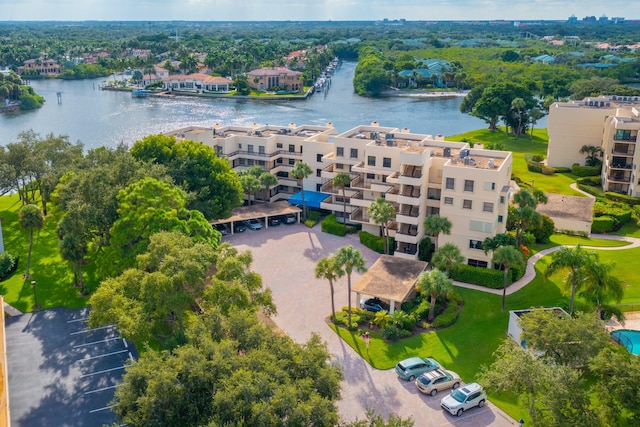 bird's eye view featuring a water view