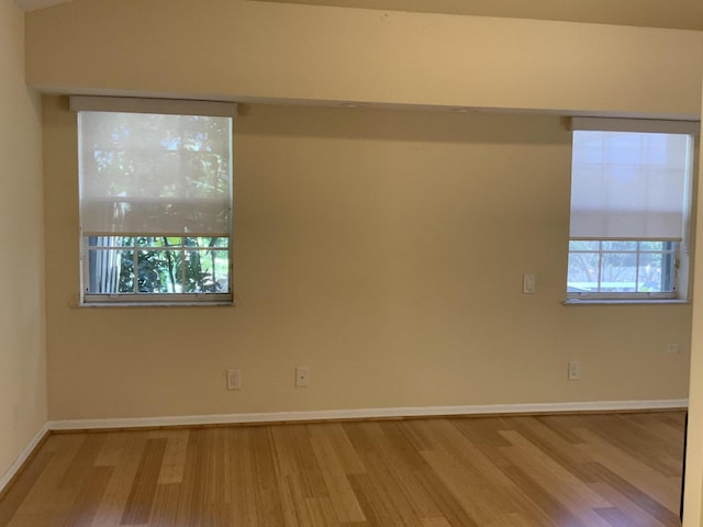 empty room with a healthy amount of sunlight and light hardwood / wood-style flooring