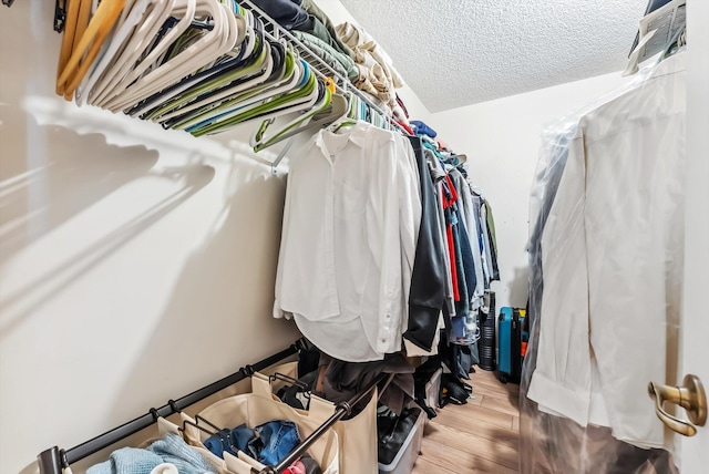 walk in closet with light wood-type flooring