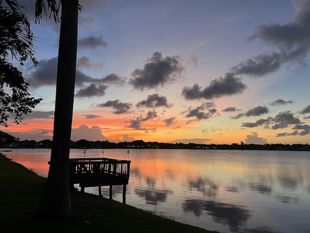 view of dock with a water view