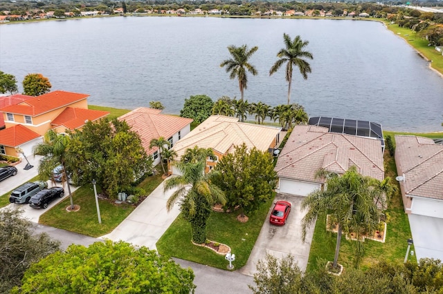 aerial view with a water view