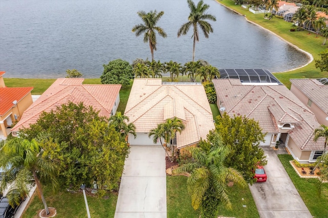 aerial view with a water view