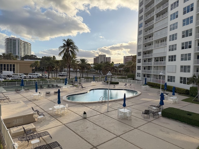 view of pool featuring a patio