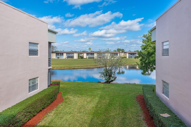 view of yard with a water view