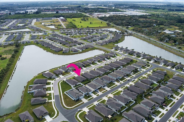 aerial view with a water view