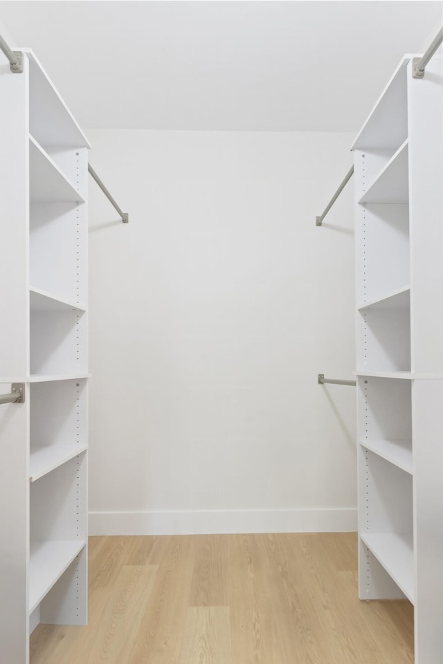 walk in closet with light wood-type flooring