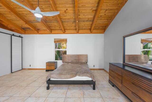 tiled dining room with lofted ceiling with beams, plenty of natural light, and wooden ceiling