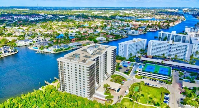 aerial view with a water view