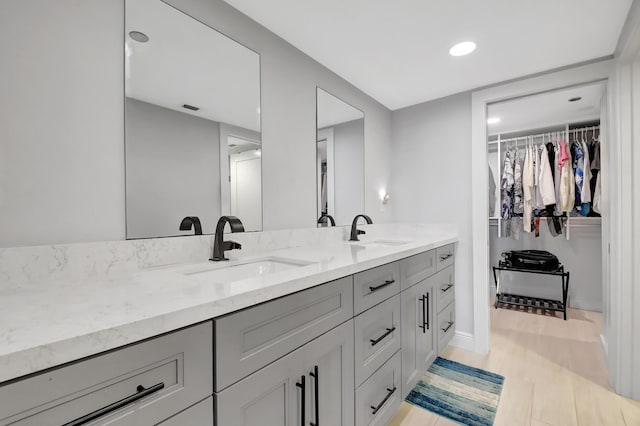 bathroom featuring hardwood / wood-style flooring and vanity