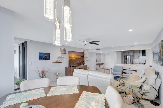 dining room with ceiling fan