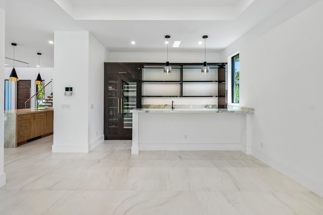 3100 Palm Dr, Delray Beach, FL 33483 - bar featuring marble finish floor, baseboards, pendant lighting, and recessed lighting