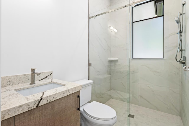 3100 Palm Dr, Delray Beach, FL 33483 - full bathroom featuring toilet, vanity, and a marble finish shower
