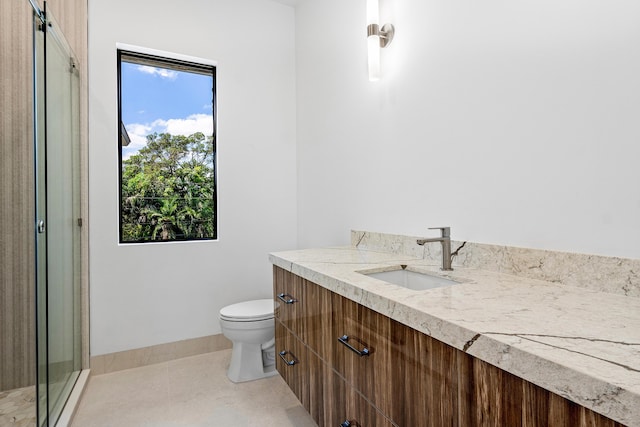 3100 Palm Dr, Delray Beach, FL 33483 - full bath with tile patterned flooring, toilet, vanity, and a stall shower