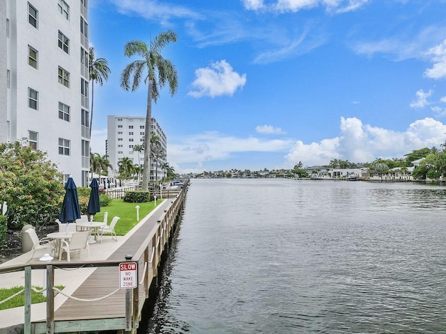 view of dock featuring a water view