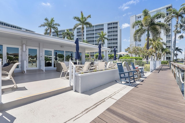 wooden deck featuring a patio area