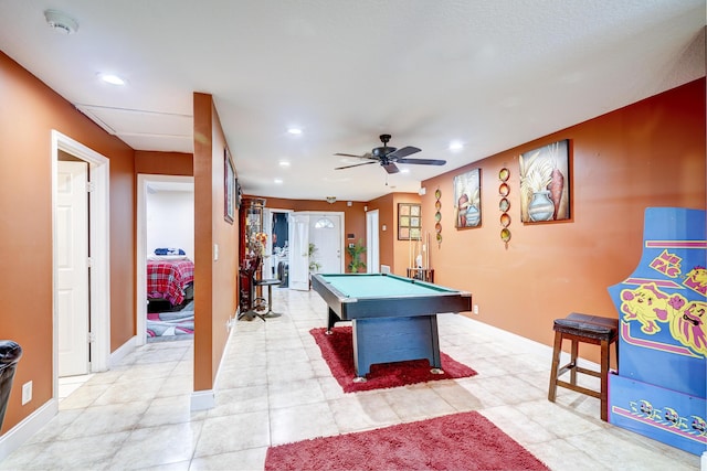 playroom featuring pool table and ceiling fan