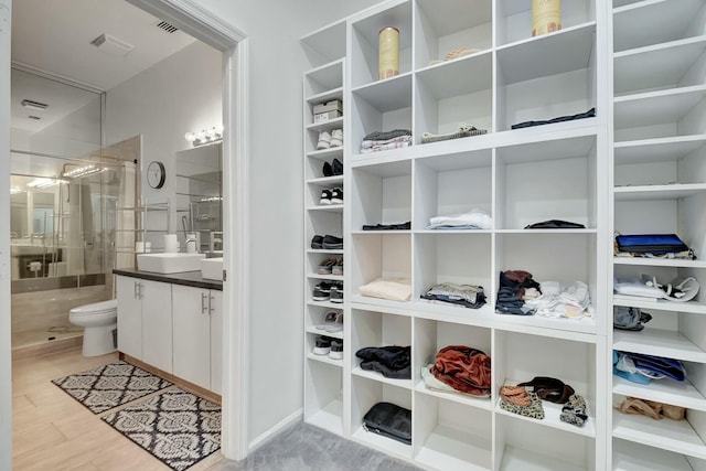 spacious closet with sink and light wood-type flooring