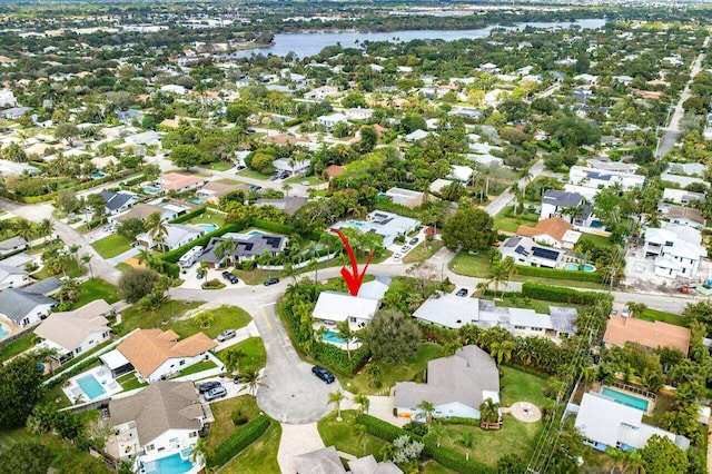 aerial view with a water view