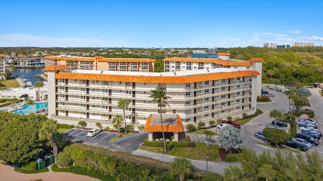 view of building exterior featuring a water view