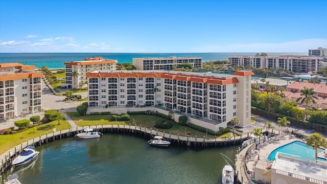 aerial view with a water view