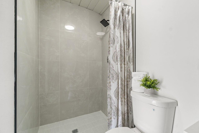 bathroom featuring toilet and a shower with shower curtain