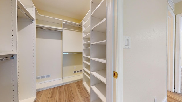 walk in closet with wood-type flooring