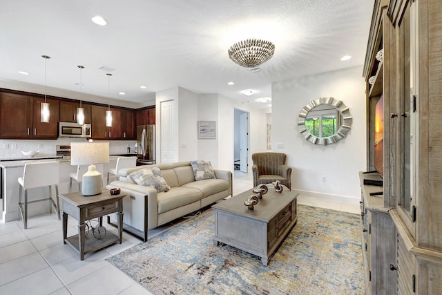 living room with light tile patterned flooring