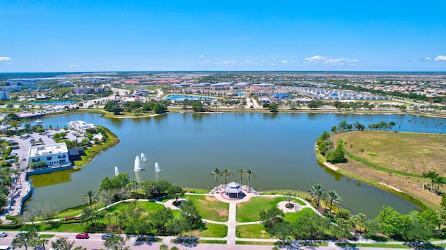 aerial view with a water view