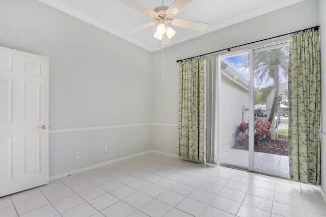 empty room featuring light tile patterned flooring and ceiling fan