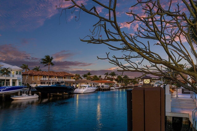 property view of water featuring a boat dock